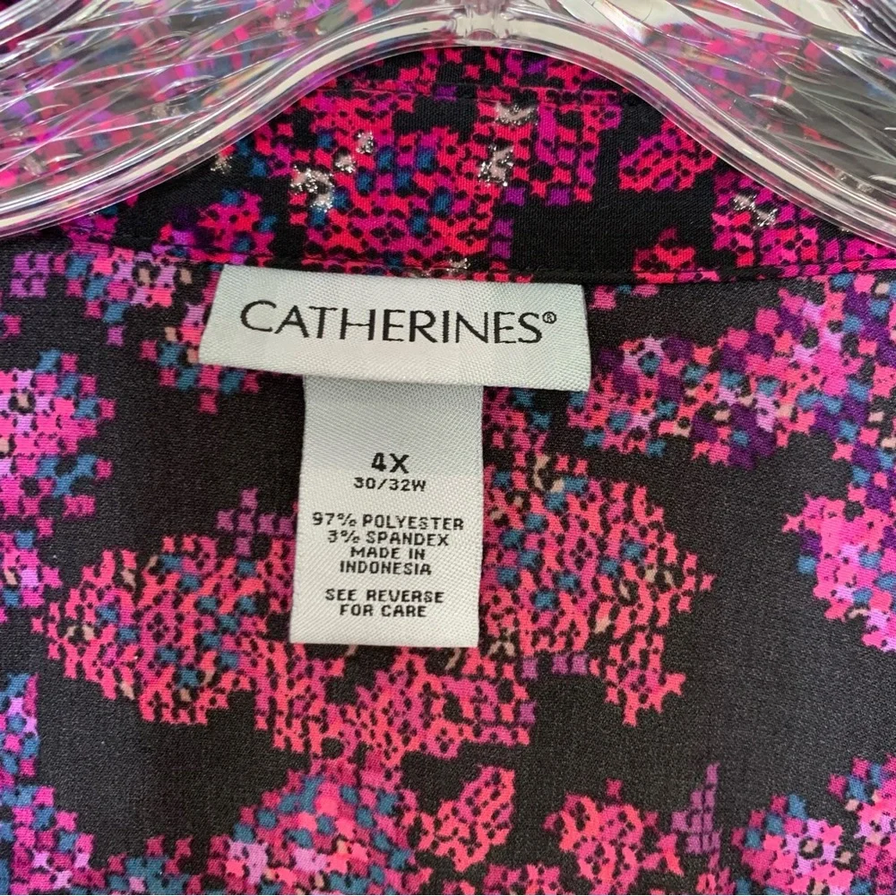 Catherine's Long Sleeve Button Down Collar Shirt Abstract Floral Print size 4X - Picture 4 of 12